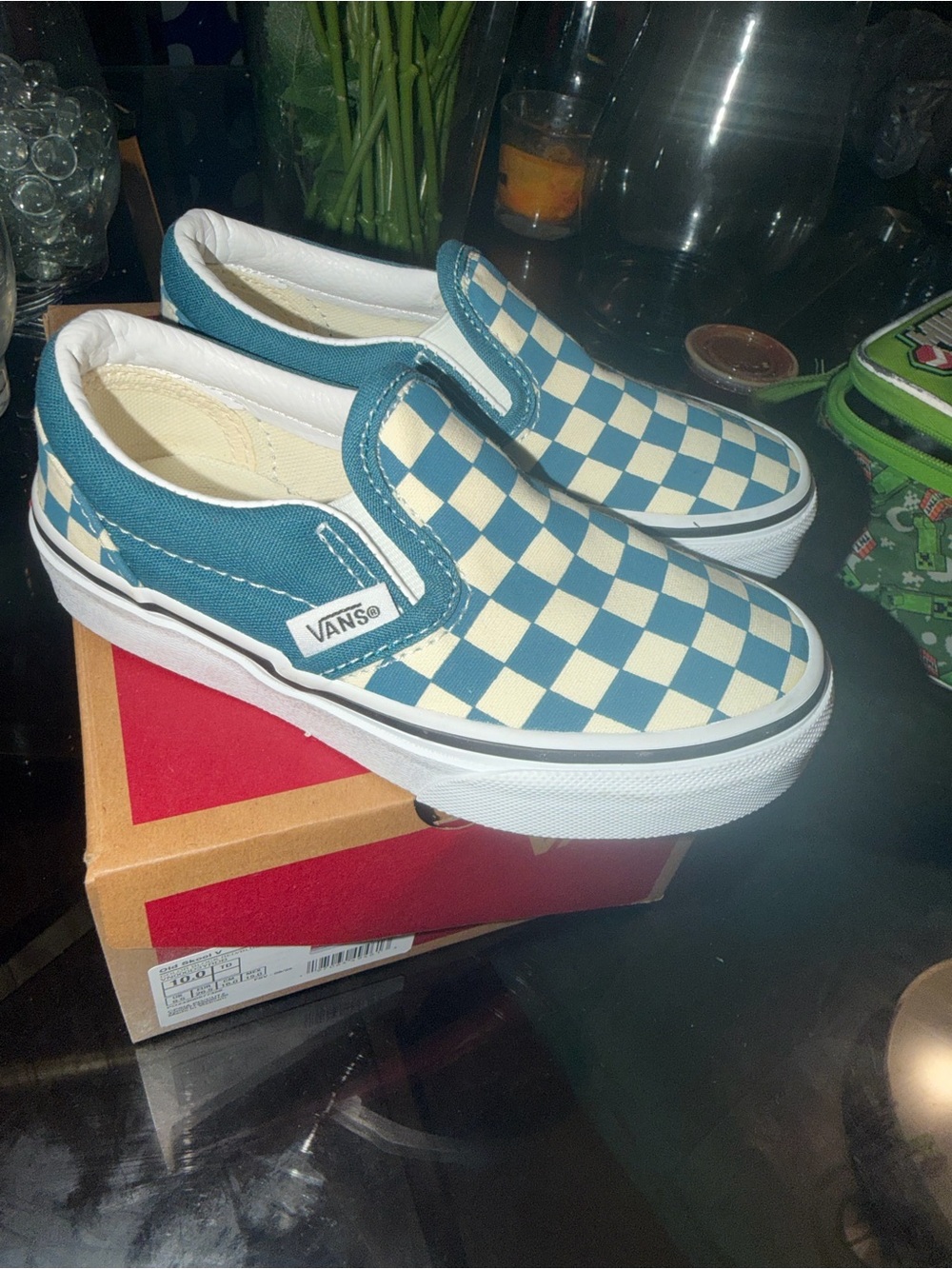 Vans Kids Checkerboard Slip-On - Teal and Off-White